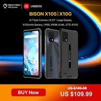 Stock UMIDIGI BISON X10S X10G IP68 IP69K Waterproof Rugged Phone 6 53  HD  4GB 32GB 16MP 6150mAh Battery Smartphone