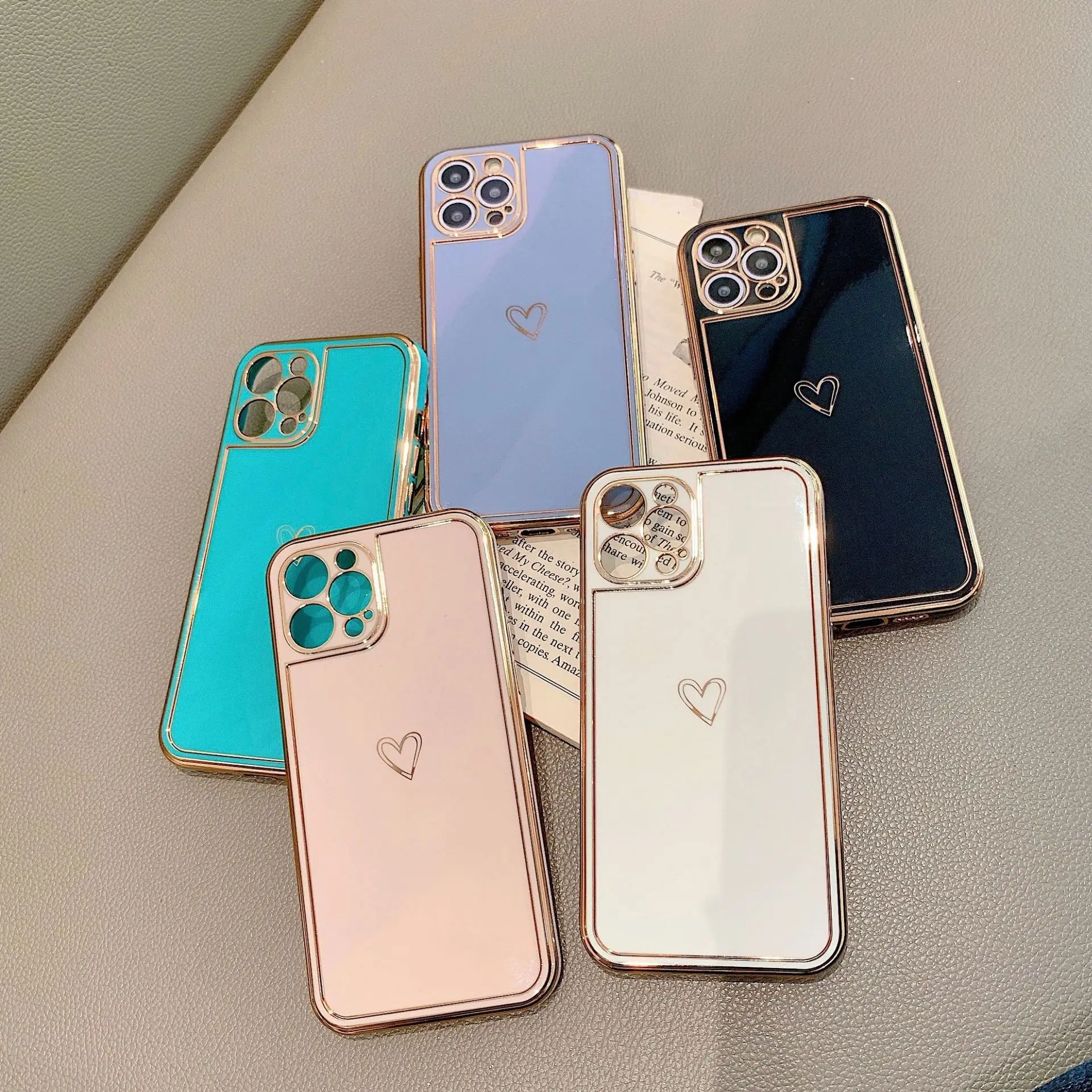 

Soft Electroplated Love Heart Phone Case For iPhone 11 12 13 Pro Max Silicone Cases Cover For iphone XS X XR 7 8Plus Mini SE2020