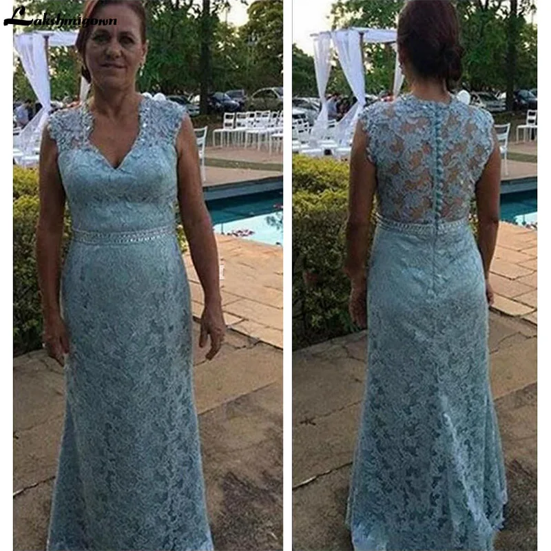

Sheath Mother of the Bride Dress with Back Buttons V Neck Lace Beading Sleeveless Evening Party Dress robe de soirée de mariage