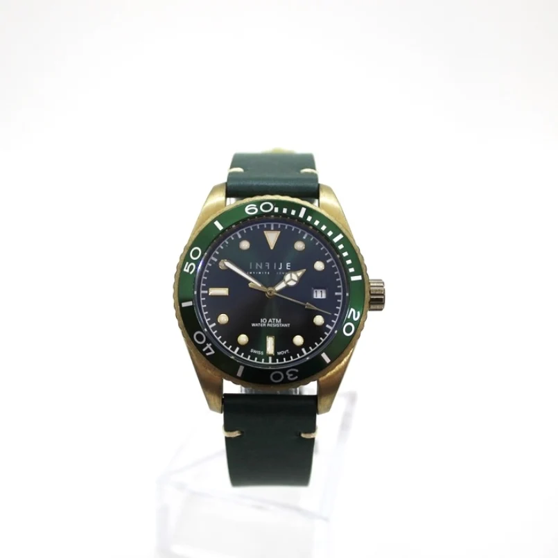 INFIJE-кварцевые часы с морской Бронзовый чехол col. Зеленый-Сделано в Италии |