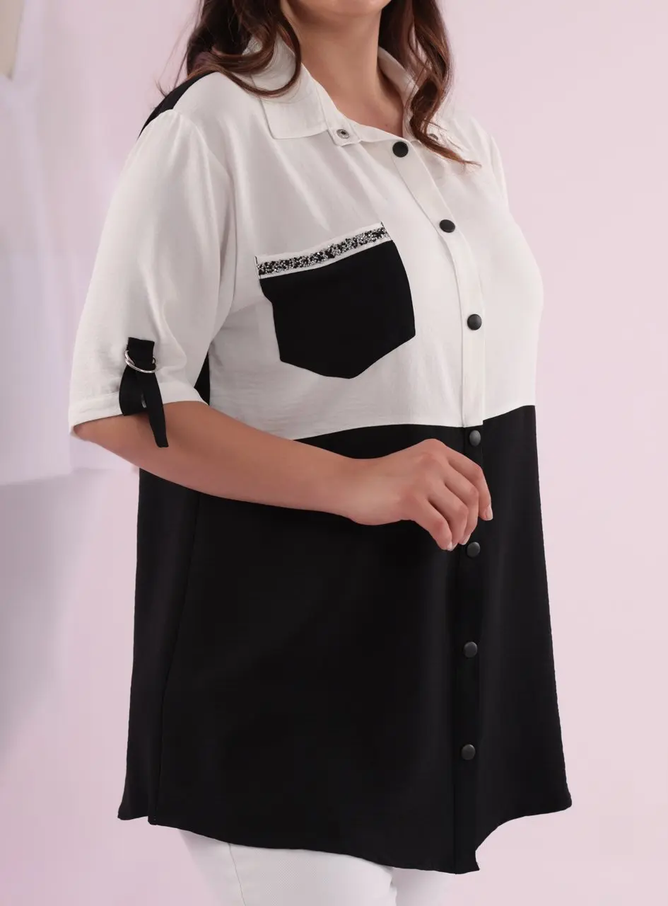 

Roxxlen Women Summer Fashion Plus Size Black-White Lycra Blouse