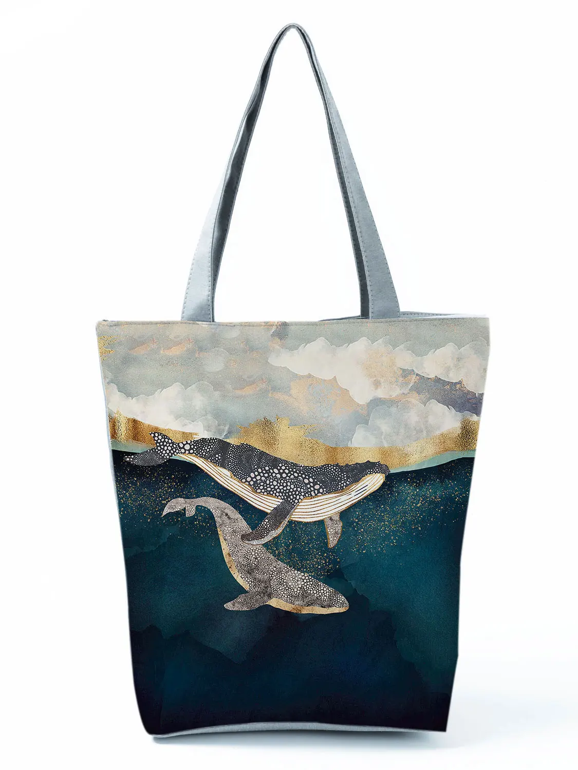 

Japanese Ukiyo-e Design Handbags Casual All-Match Women's Bag Whale Printed Shoulder Bag Eco Friendly Tote Friendly Shopping Bag