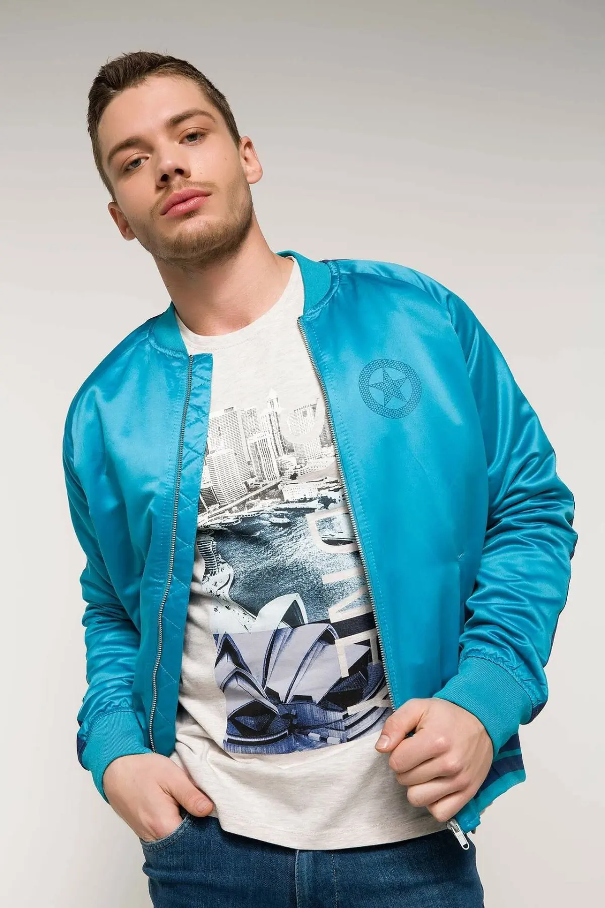 Мужская повседневная куртка DeFacto однотонная свободная хлопковая весна-осень 2019 |