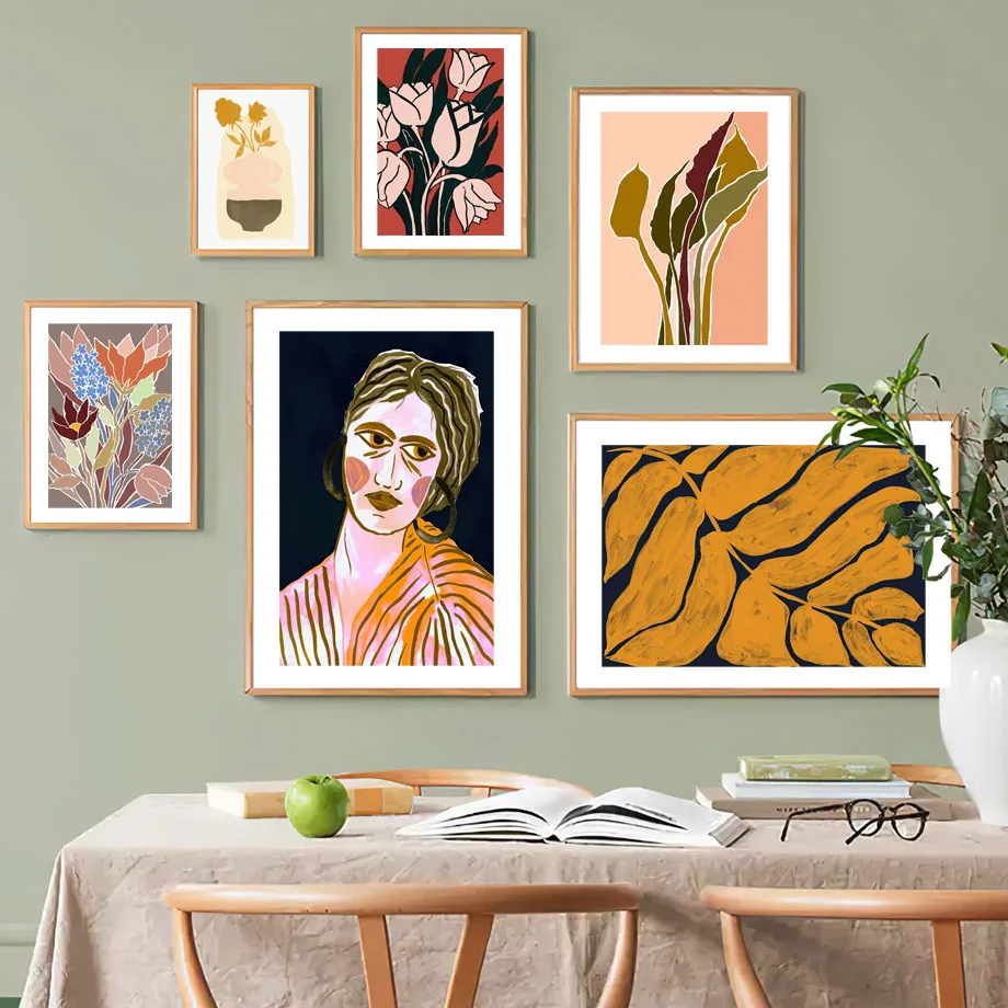 

Abstract Figure Wall Art Canvas Painting Plant Leaves Prints Nordic Poster Modern Fashion Picture For Livingroom Home Decor