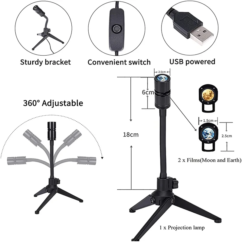 Лунная лампа романтический ночник проектор с вращением на 360 ° USB лунный