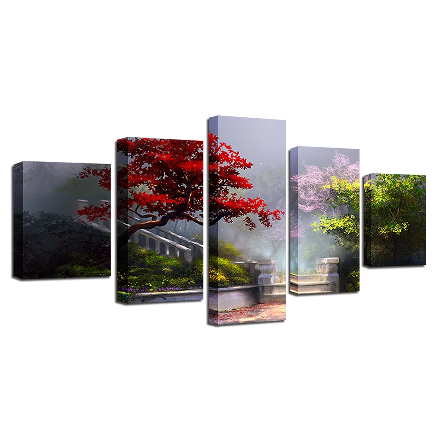 

Wall Art Modern Decor Home HD Prints 5 Pieces Flowers Grass Trees Garden Scenery Paintings Modular Canvas Pictures Artwork Frame
