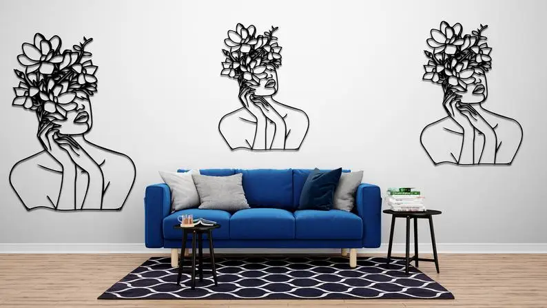 Arte de pared de l&iacute;nea, arte de pared de Metal de cara abstracta, arte minimalista, decoraci&oacute;n de pared de Metal geom&eacute;trico, decoraci&oacute;n de interiores, pared geom&eacute;trica Han-4