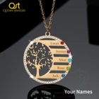 Цепочка с выгравированным именем семейного дерева, ожерелье с зодиакальным камнем кристалл, нержавеющая сталь, ювелирные изделия, рождественский подарок