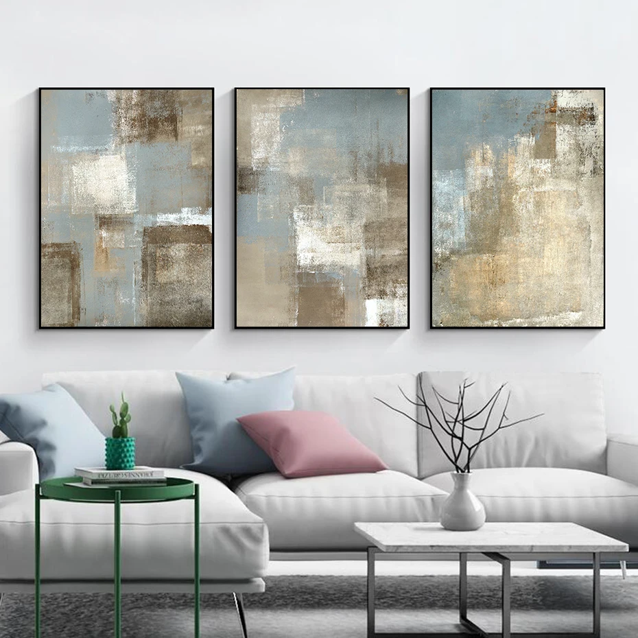 Vintage Abstract Gray Beige Neutral Wall Art Canvas Paintings - Pictures, Posters, and Prints for Living Room Interior Home Decoration image 3