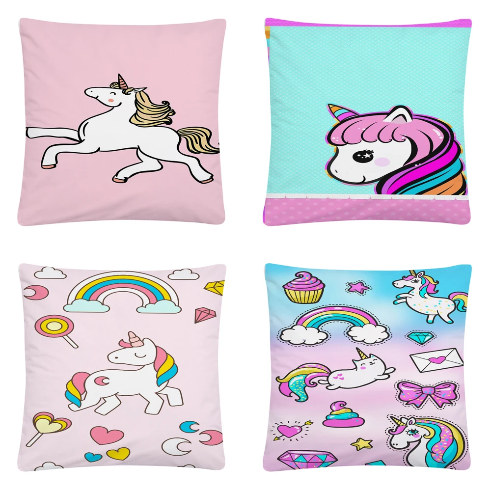 

Cute style unicorn / rainbow horse cartoon Soft Short Plush Cushion Cover Pillow Case for Home Sofa Car Decor Pillowcase 45X45cm