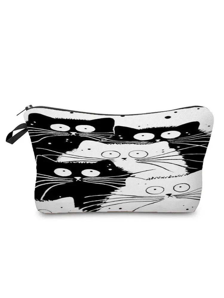 Лидер продаж женская косметичка с принтом черной кошки милая Повседневная