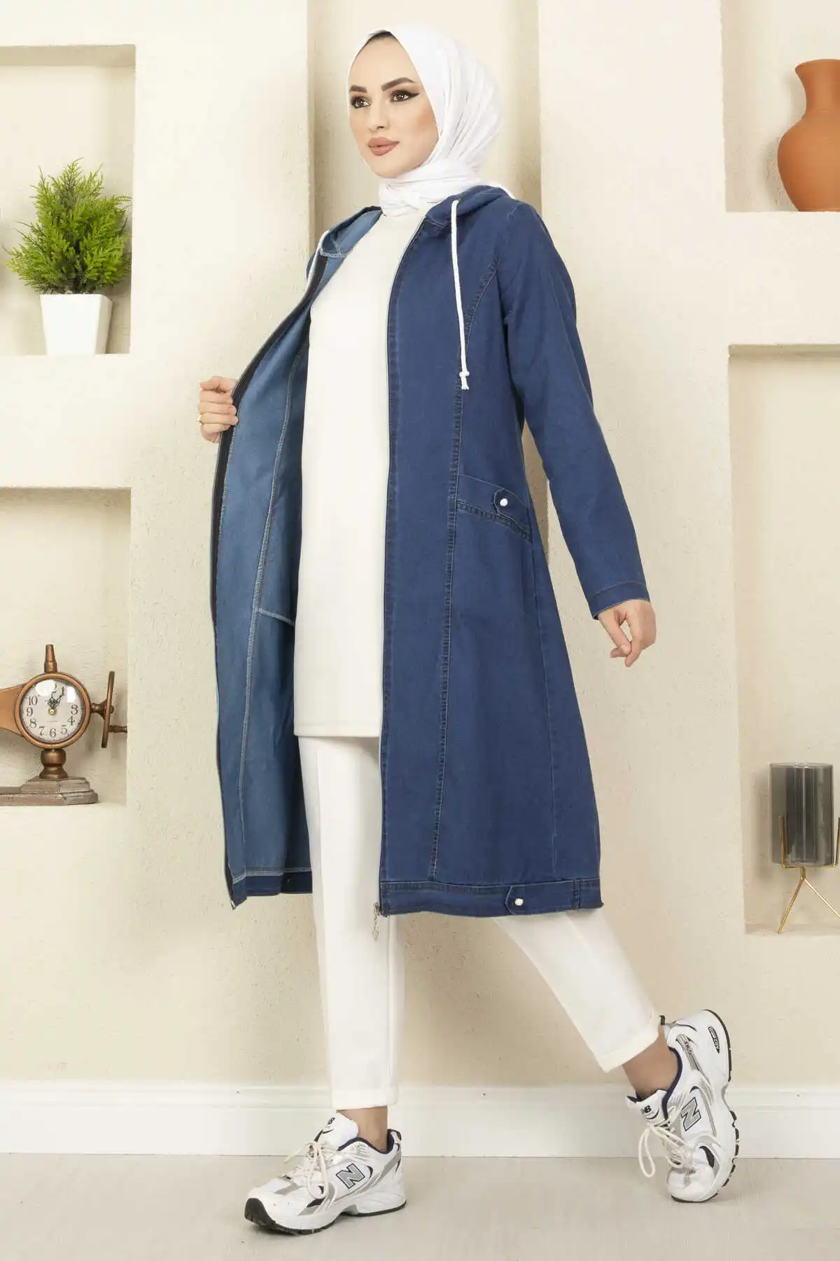 Long Woman Trench Hoodie Denim Jackets Jeans Women's Spring Coat Muslim Women's Clothing Turkey Store Islamic Duba Moroccan