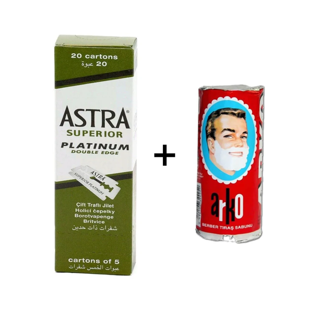 100 шт. оригинальный Astra Superior Platinum Double Edge бритья Razor Blades + ARKO Для мужчин Мыло для Stick 75