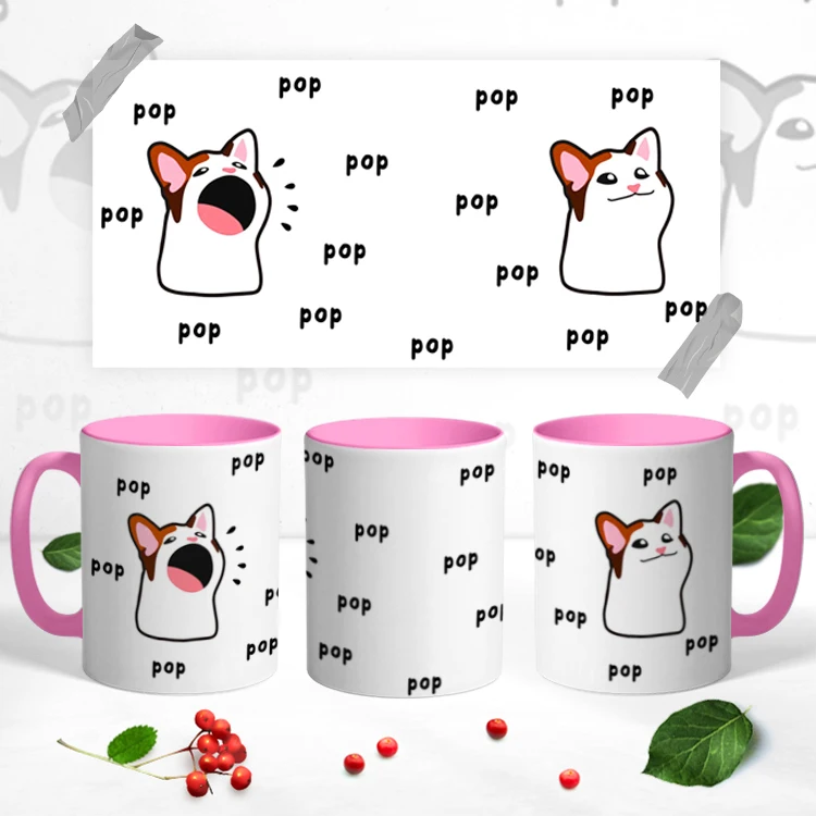 Ceramic mug Tableware tea coffee kitchen utensils sets Gifts for men Woman funny memes discord kitty catto &quotpop pop pop&quot | Дом и сад