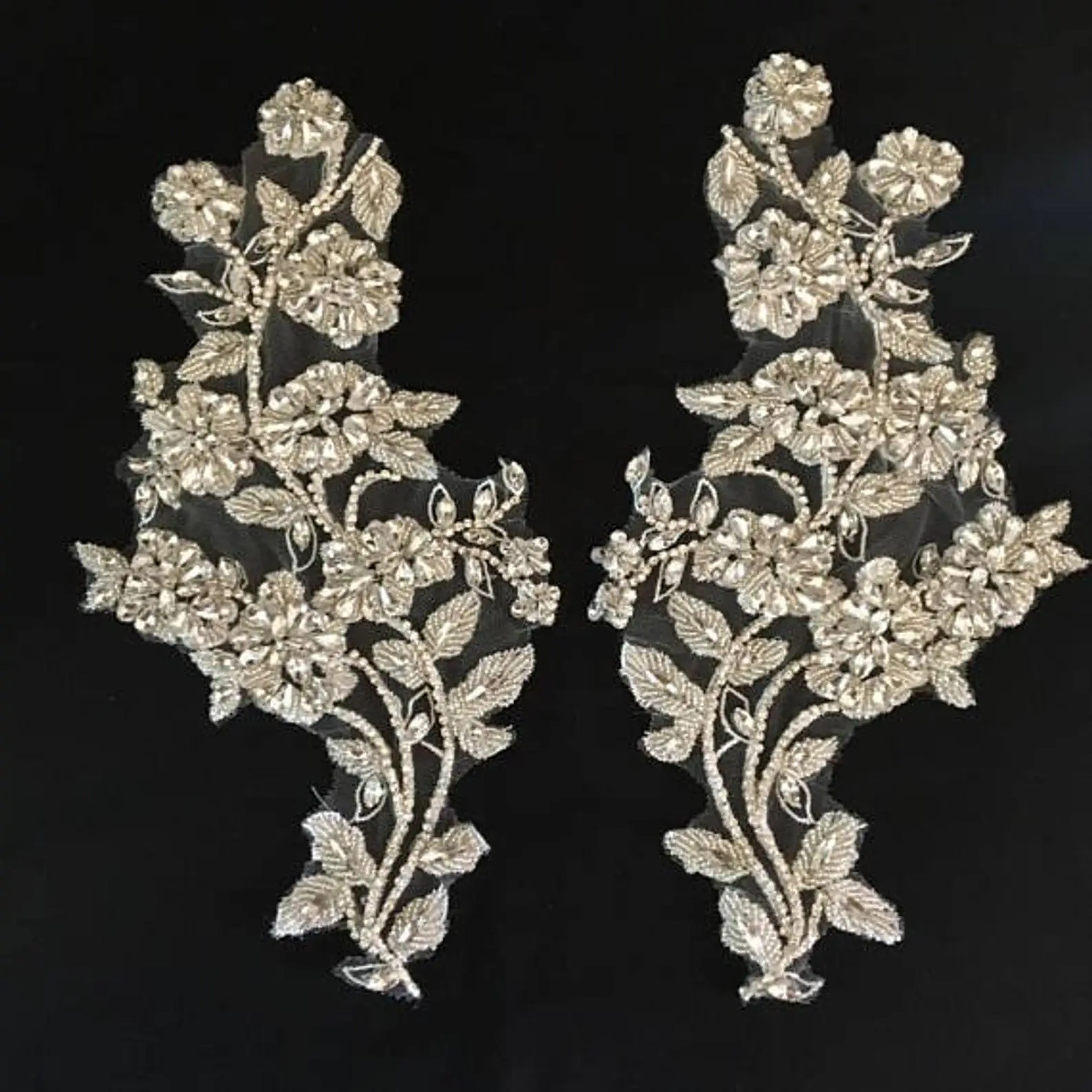 

Rhinestone Bodice Applique Crystal Applique For Wedding Dress Heavy Bead Bodice Applique ZL0114