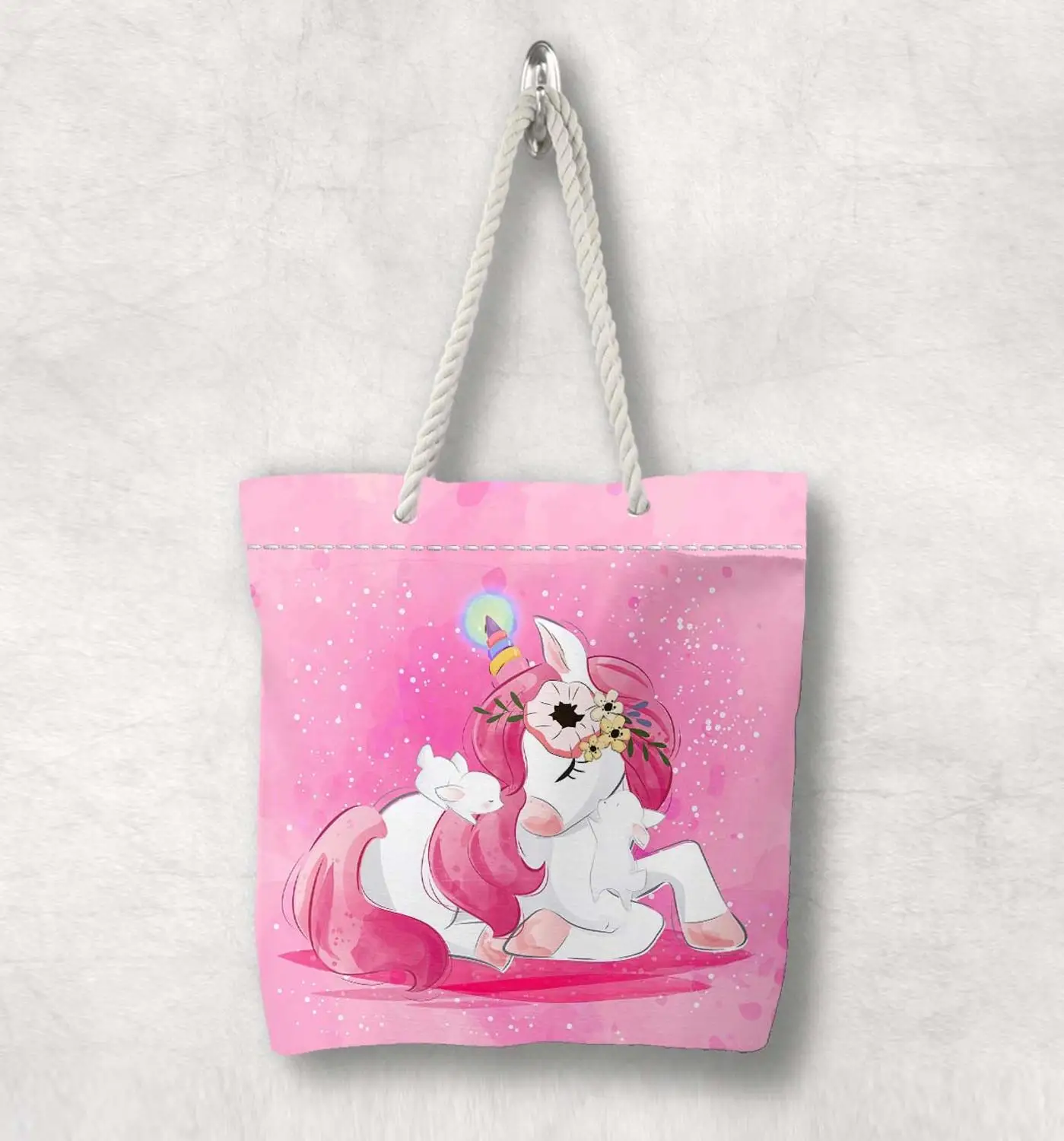 Еще розовые милые Единорог лошади новое модное белое с веревочной ручкой