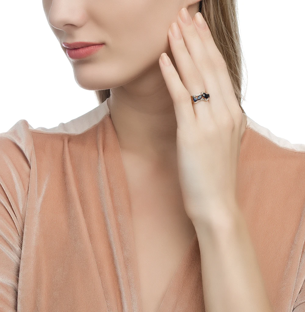 Золотое кольцо с сапфирами и бриллиантами SUNLIGHT | Украшения аксессуары