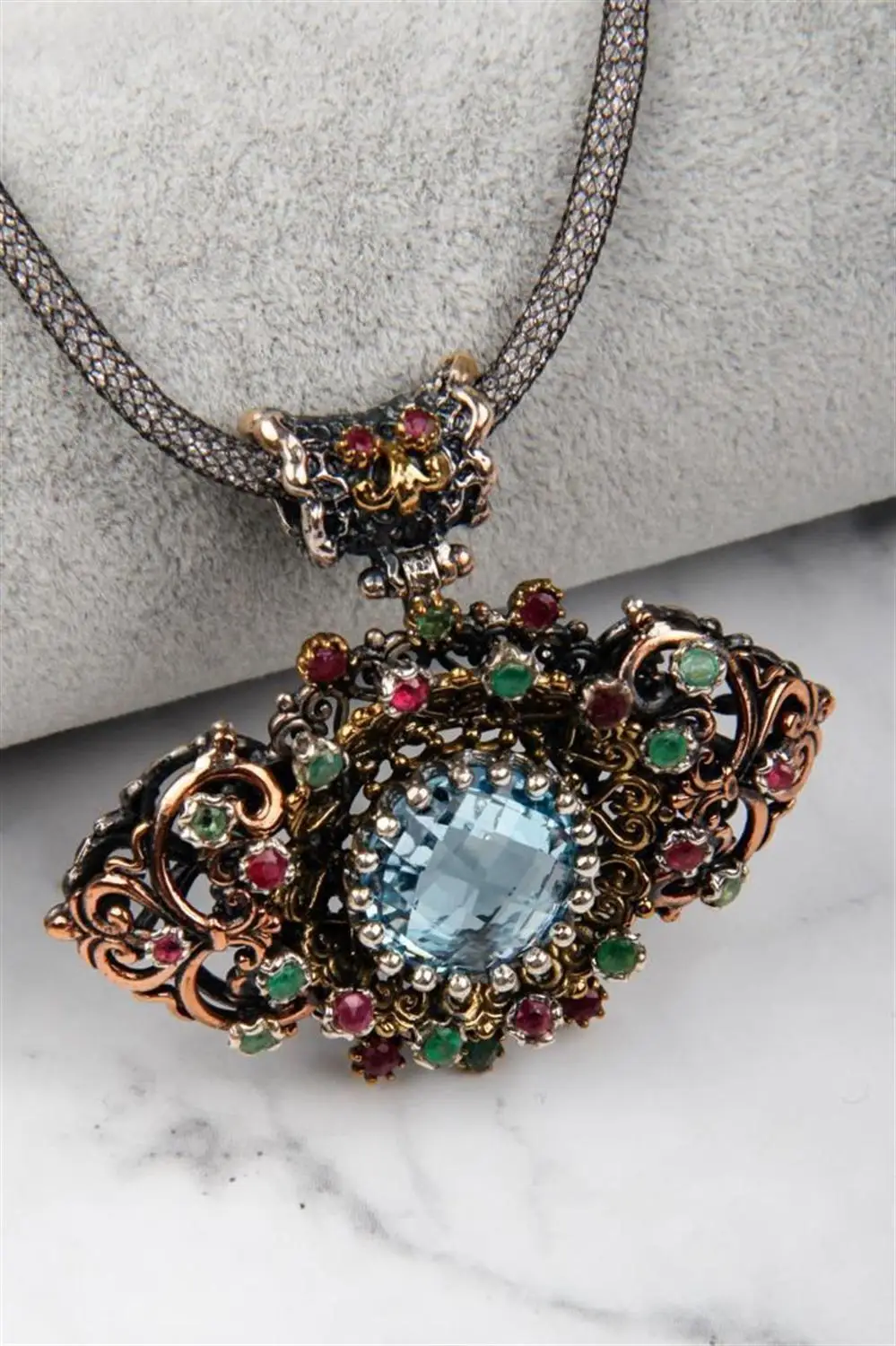

Topaz - Ruby - Emerald Special Workmanship 925 Sterling Silver Necklace