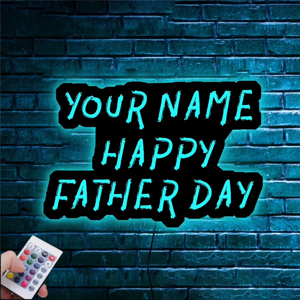 

Настенный деревянный светодиодный светильник на день счастливого отца, неоновый ночник с именем отца на заказ для комнаты, спальни, праздни...