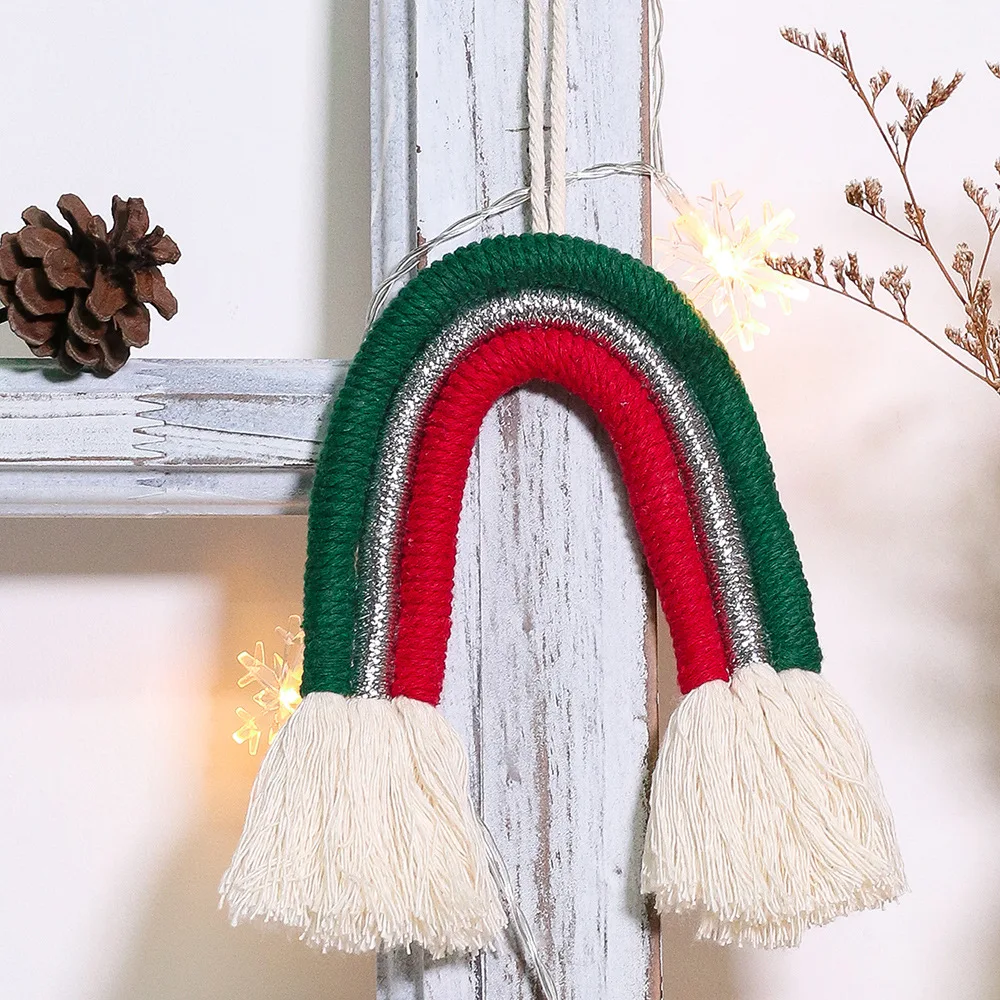 

Handwoven Rainbow Christmas Ornaments Room Decoration Home Wall Door Decor Fur Ball Macrame Handmade Hanging Tapestry
