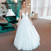 custom made strapless embroidery appliques tulle sweep train wedding dress high end sleeveless zipper back bridal ball gown