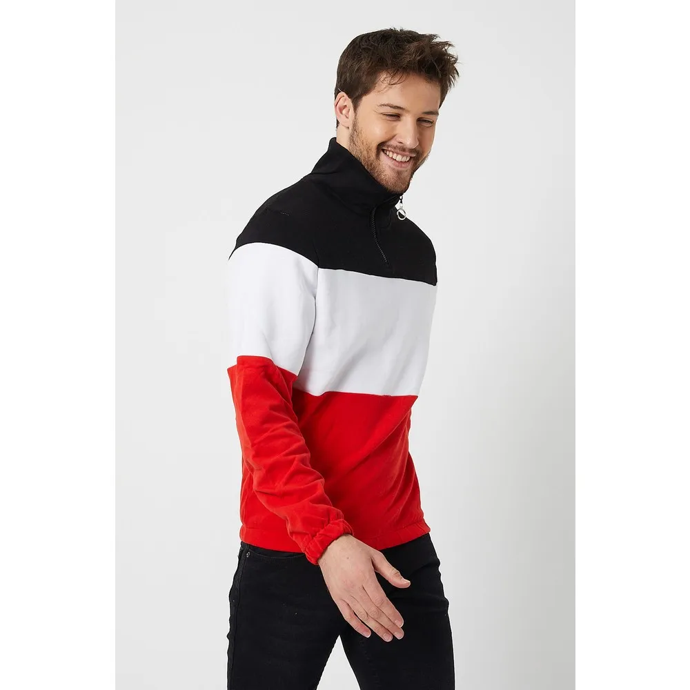 

Style Cool Men 'S Black-White-Red Half Zipper Colorful Sweatshırt Autumn Winter Spring elegant design new fashion