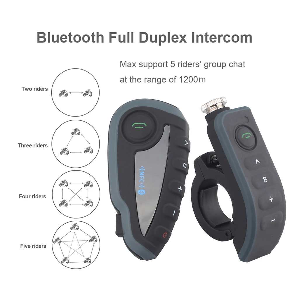 Bluetooth-гарнитура VNETPHONE V8 для мотоциклетного шлема водонепроницаемая 5 каналов NFC 1 2