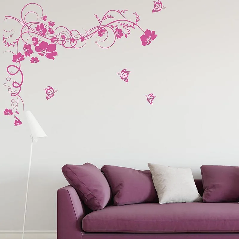 

Hanging Vines Floral Wall Decals , Butterflies and flower buds Wall Stickers
