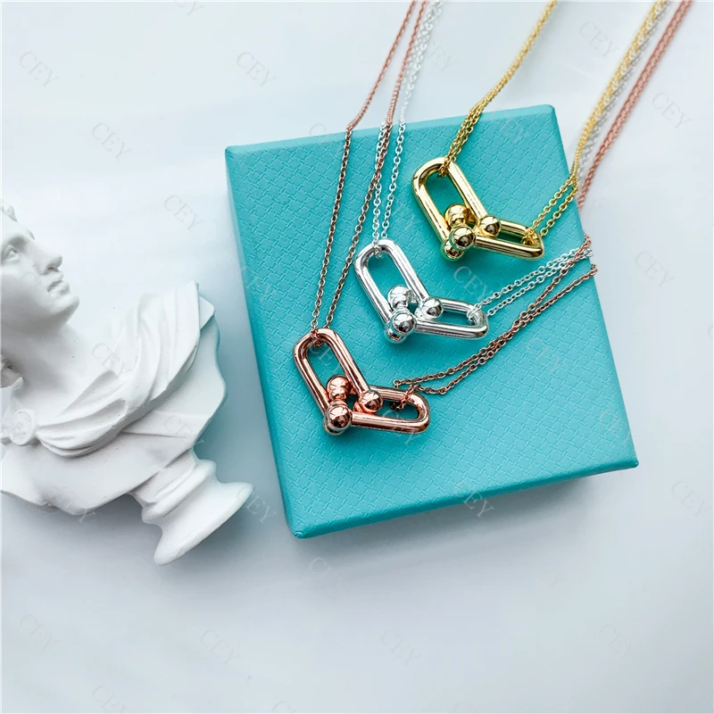 

T S925 sterling silver summer new U-shaped buckle necklace female fashion personality luxury clavicle chain holiday banquet gift