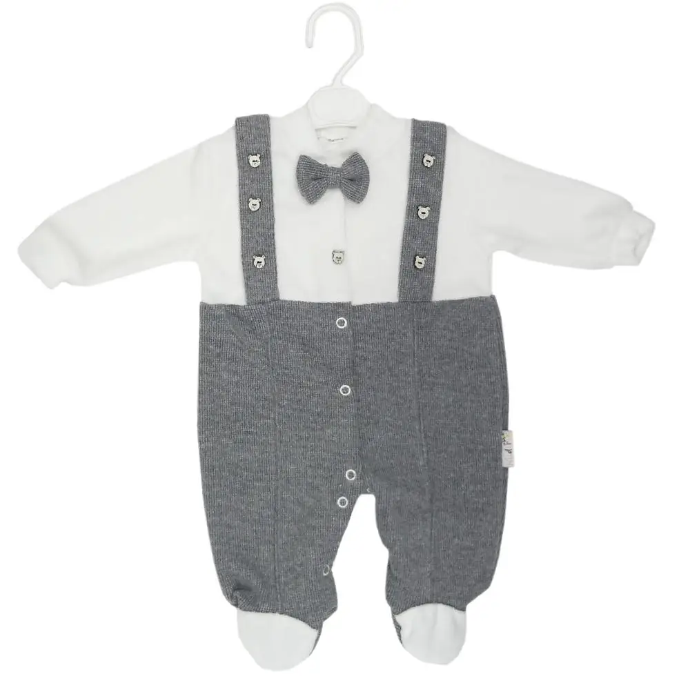 Бархатный комбинезон для новорожденных мальчиков с бабочкой и лямками на плече