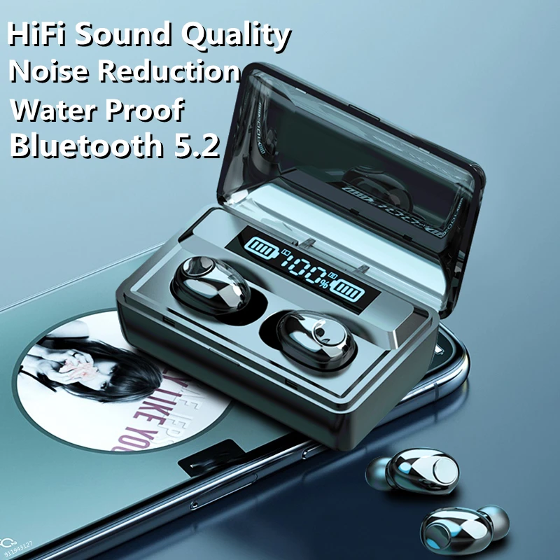 

Bluetooth-наушники с зарядным футляром, 2022 мА ч, 9D стерео, водонепроницаемые