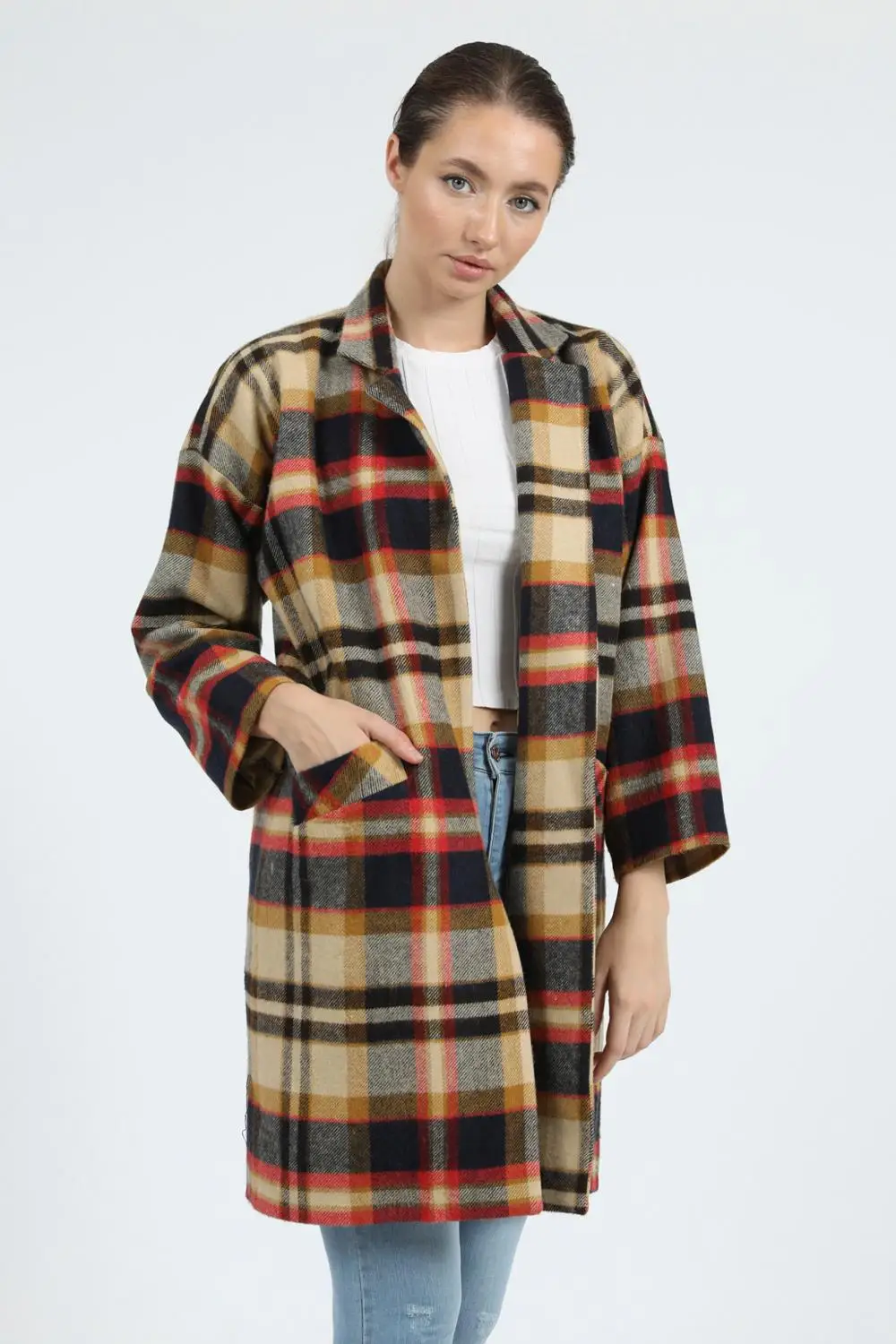 

European Size 2 x [S, M, L, XL (36, 38, 40, 42) = 8 ITEMS: Women's Jacket Oversize Plaid Wool Cachet Fabric Brand Name NFree