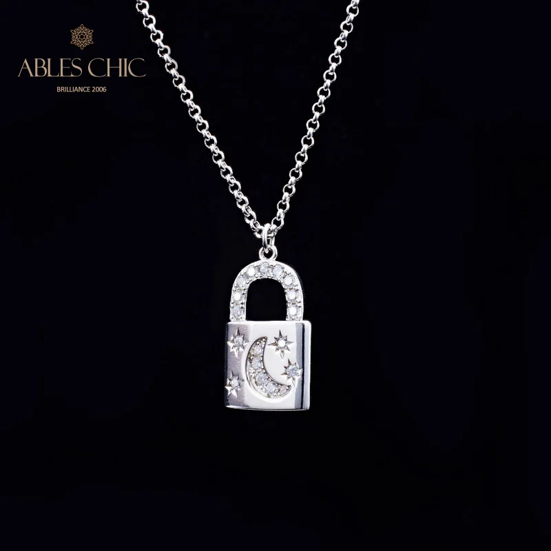 Solid 925 Silver Padlock Pendant 18K Gold Tone Minimalist Zircon Paved Wedding Necklace C11N3S25827