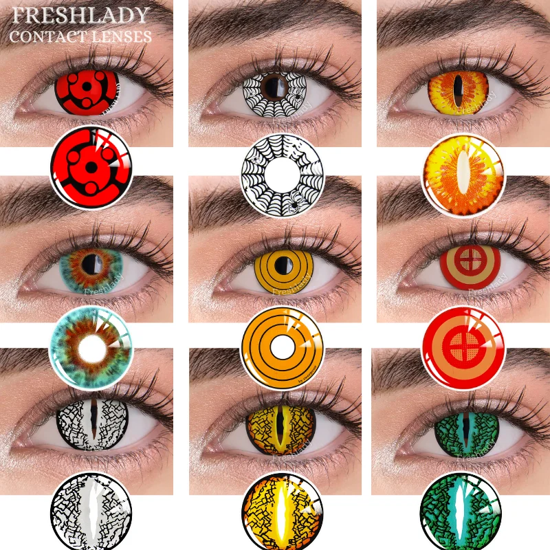 

FRESHLADY Official 1Pair Cosplay Contact Lenses Halloween Colored Contact Lens for Eyes Red Anime Doll Big Cover Makeup Pupils