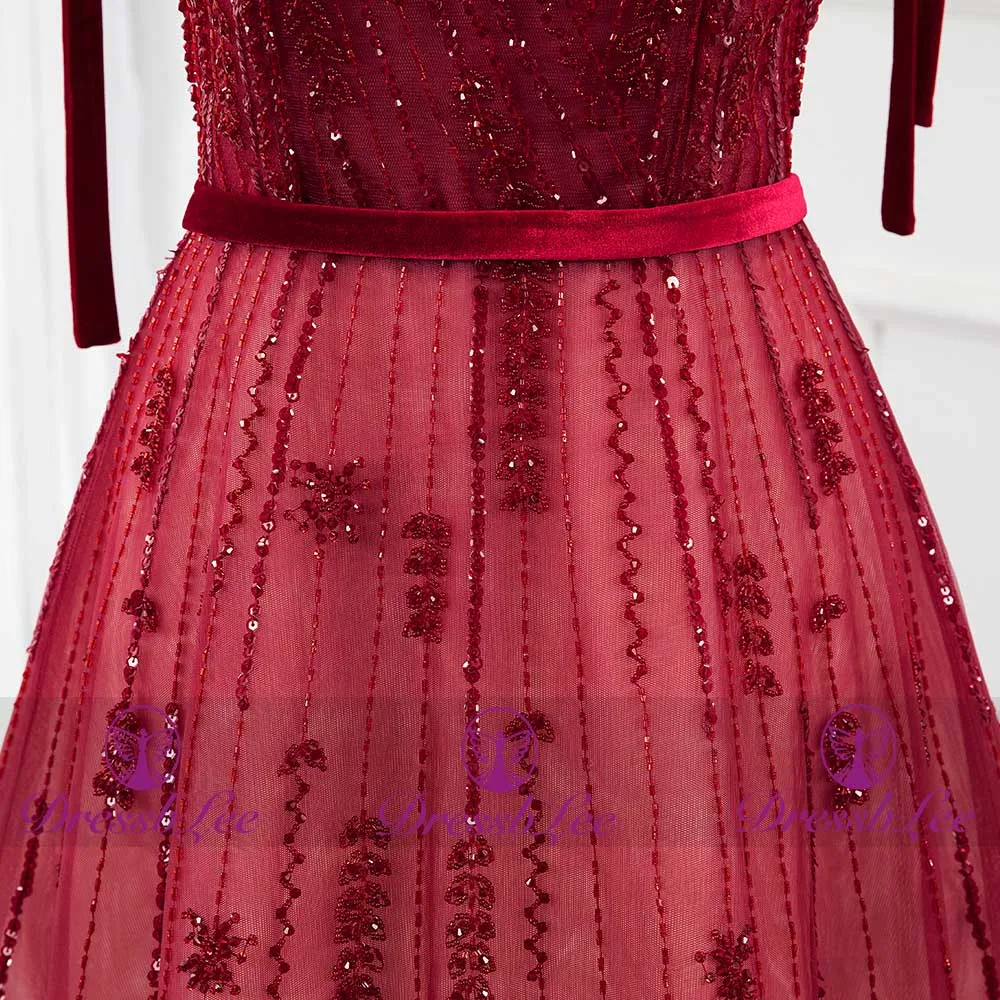 DressbLee2020 fashion red gradient evening dress fashion pageant ball gown shoulder strap tulle gem beaded red carpet dress