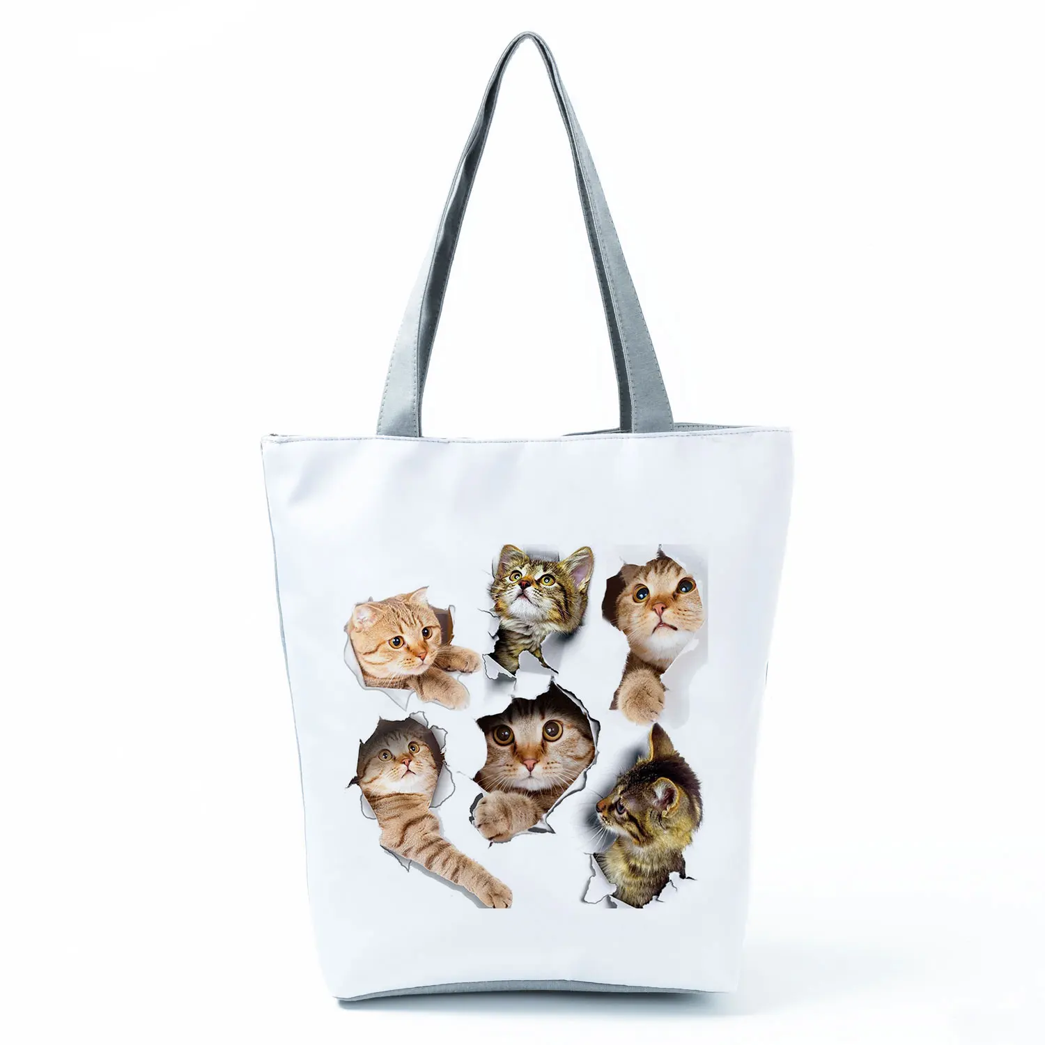 

Innovation All-Match Eco Friendly Shoulder Bag Hole 3D Pattern Cat Printed Handbags for Women Simple High Capacity Portable Tote