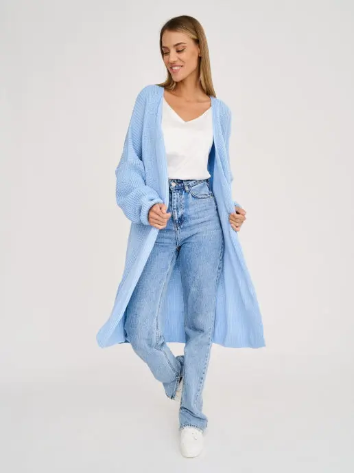 Женский кардиган Однотонный Длинный кардиган.