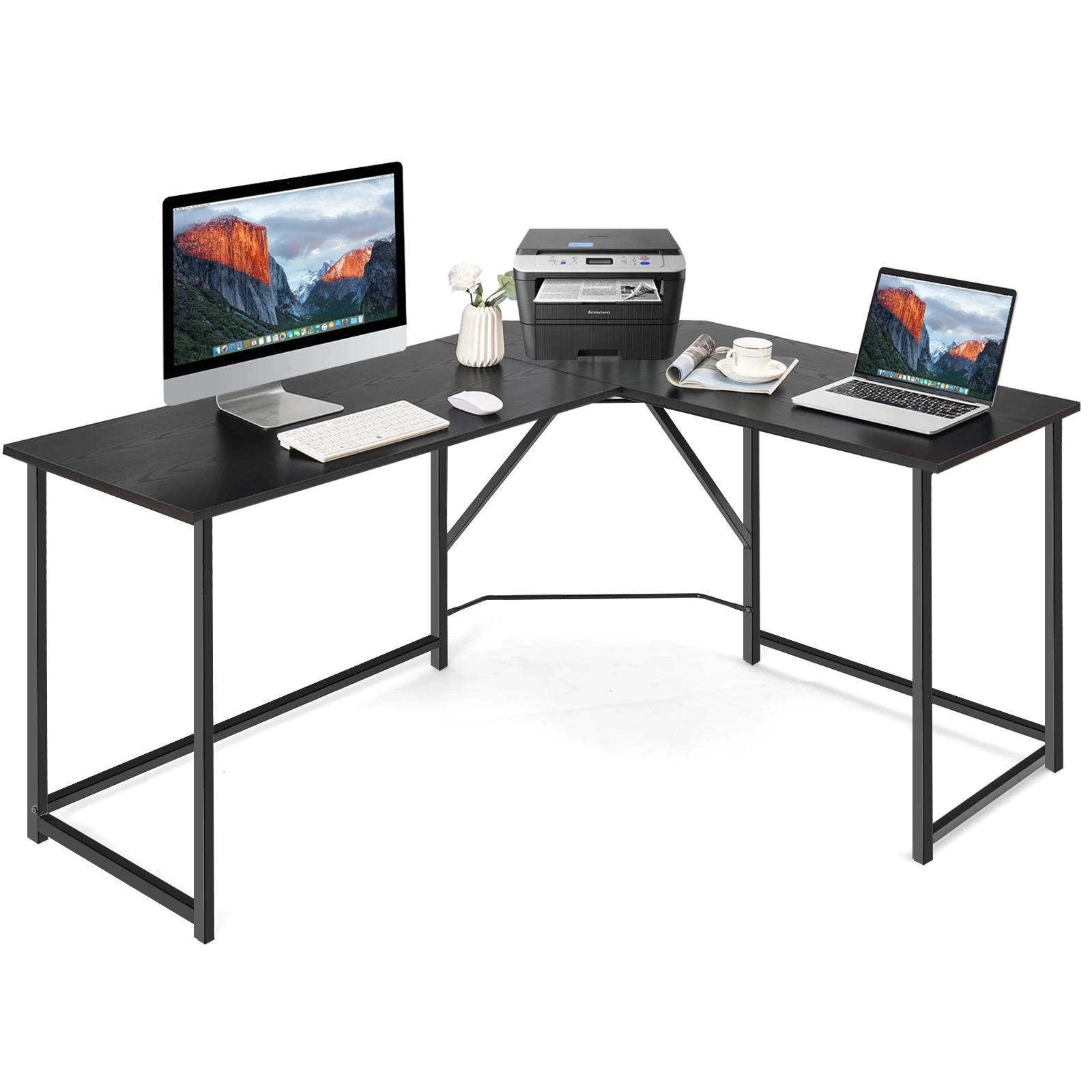 

Costway 58''X 47'' L Shaped Corner Computer Desk Home Office Workstation Black HW67176BK