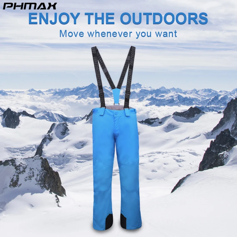 

PHMAX Men Skiing Pants Winter Fleece Thermal Windproof Outdoor Snowboard Pant Waterproof Skating Ski Mountaineering Bib Trousers