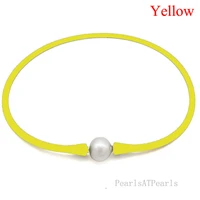 wholesale 16 inches yellow rubber silicone natural 10 11mm handmade pearl necklace