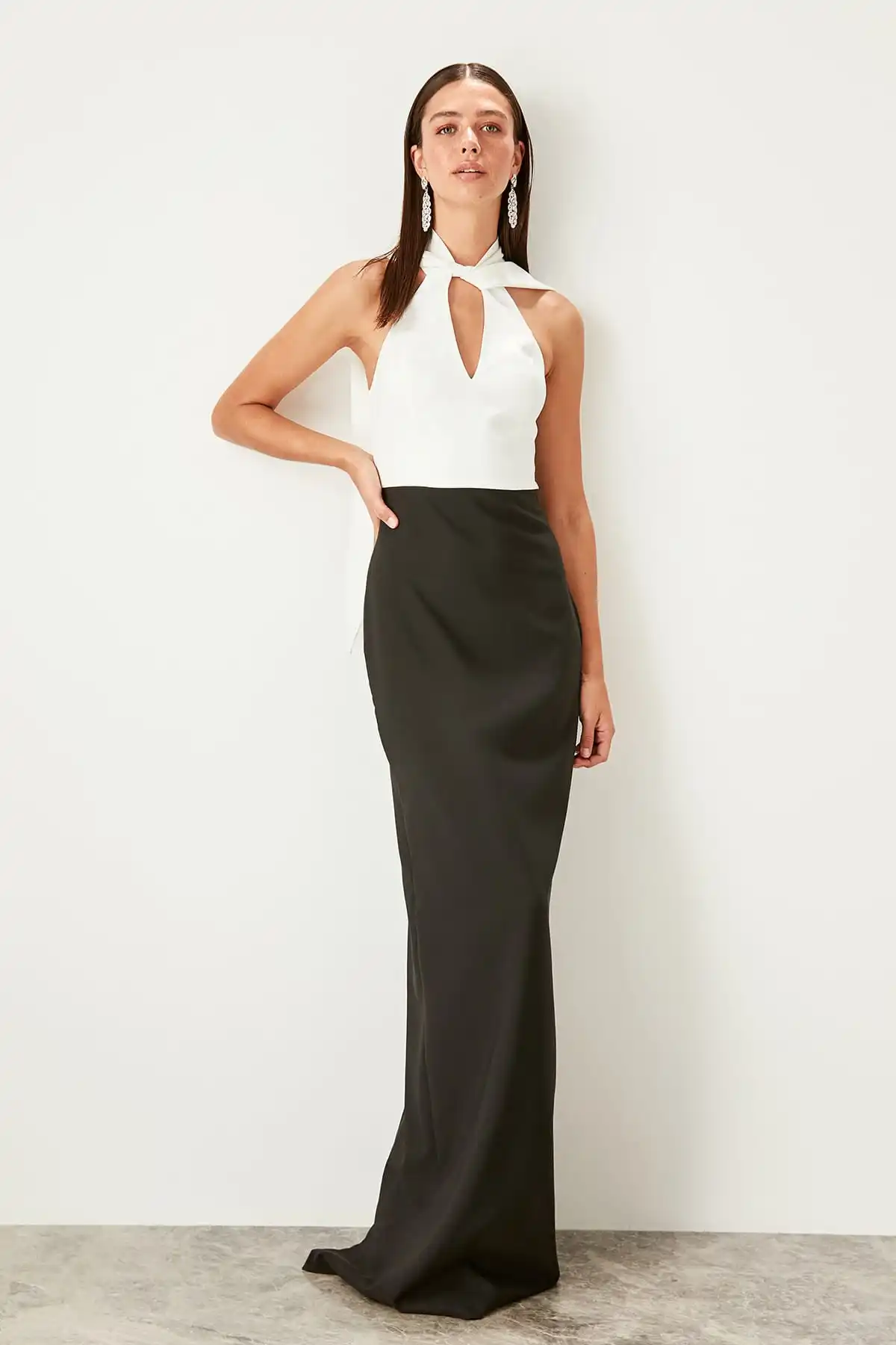 Trendyol белое вечернее платье с цветными блоками TPRSS19BB0356 | Свадьбы и торжества