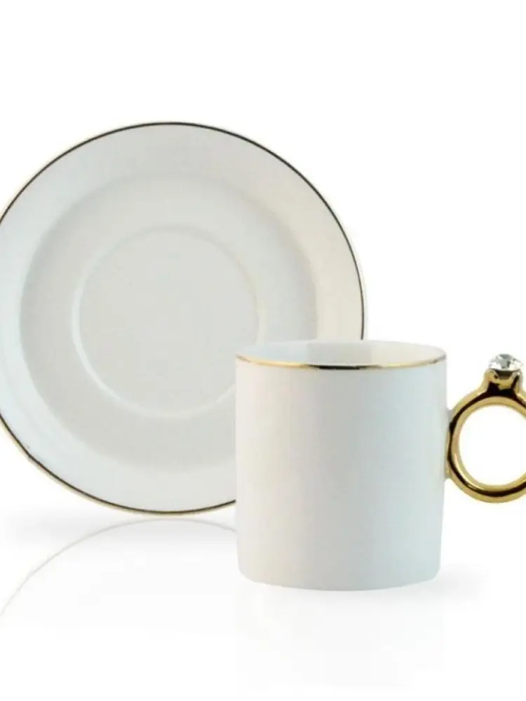 

12 pcs White porcelain coffee cup Set 6 personality one cubic zirconia Turkish coffee cup espresso set aneler for kitchen gift