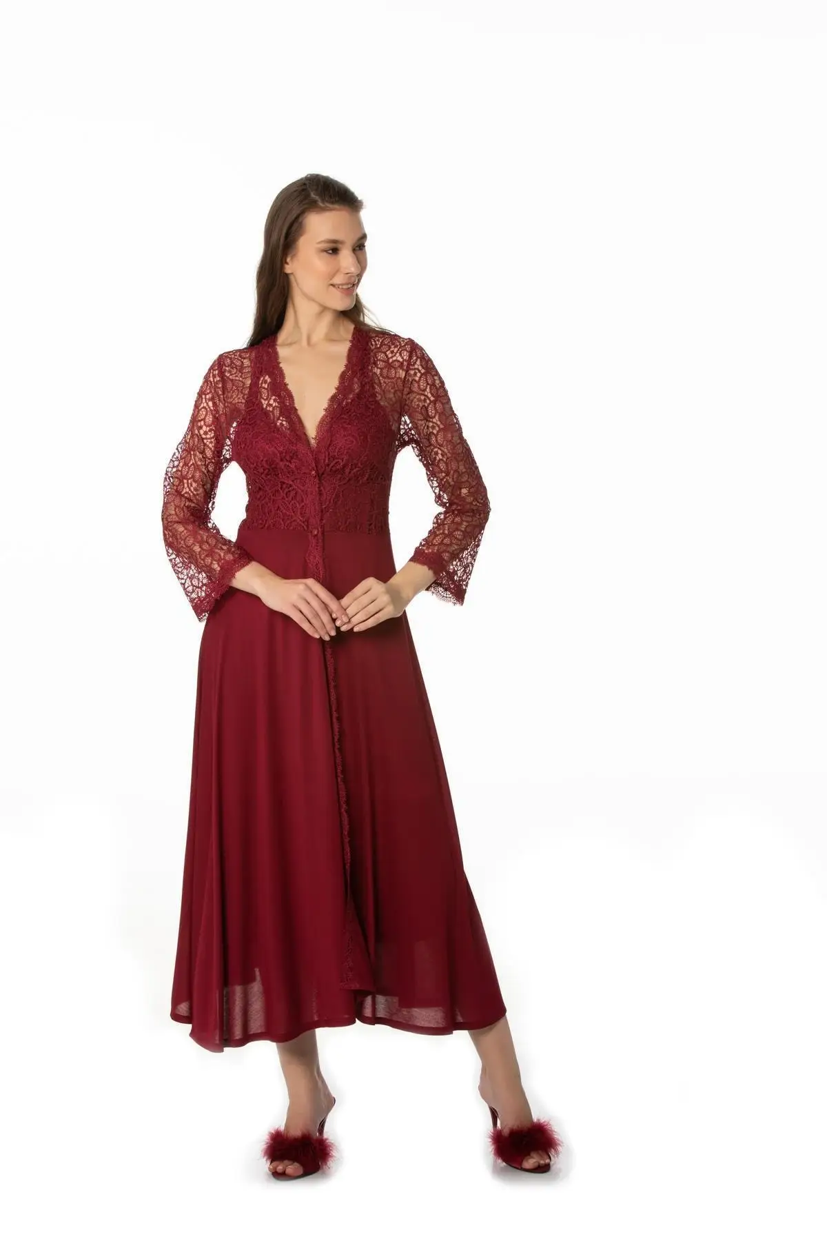 

Women Nightgown Dressing Gown Pajamas Set Cotton Lace short Dress Sexy Home Comfortable Sleep Can Be Worn Everyday In 9450