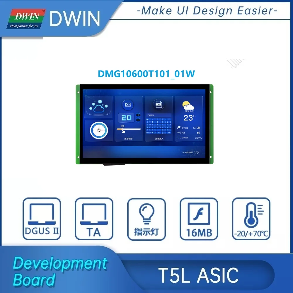 

DWIN TFT LCD Display, 10.1inch 1024x600 Arduino HMI Smart Touch Panel, IPS Screen , Indutrial Grade UART Module, TTL/RS232