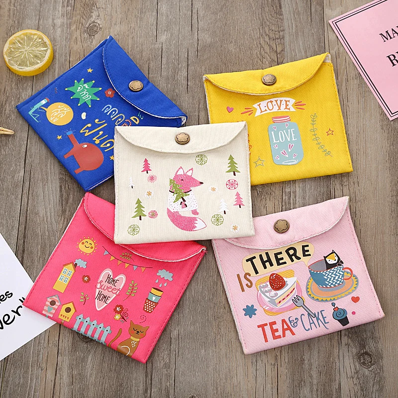 Милая мультяшная сумка для хранения гигиенических прокладок Холщовый мешочек