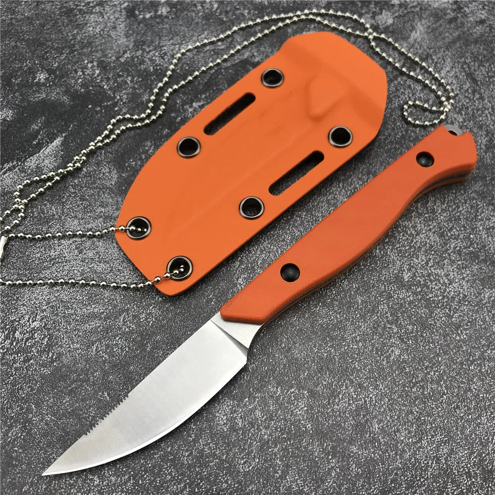 

BM Tactical 15700 Flyway Fixed Blade Knife 2.7" Marked CPM-154 Blade, Orange G10 Handles, Boltaron Sheath Hunting Kitchen Knives