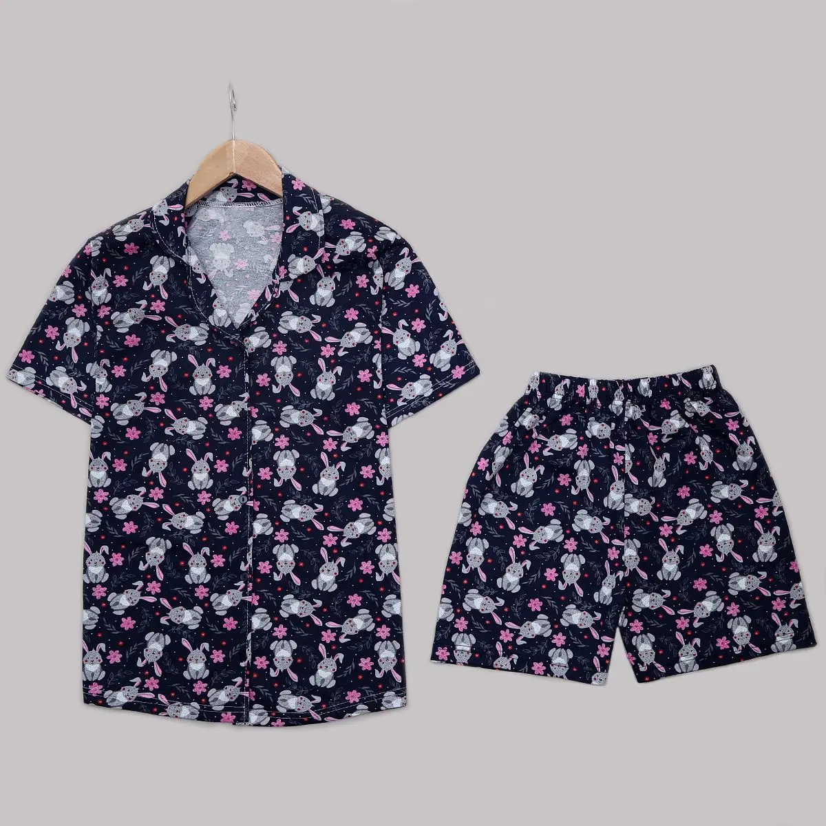 

Luxury Nightwear Clothes Black Rabbit Short Cotton different size Pajamas 2 pieces Set Pyjamas kit