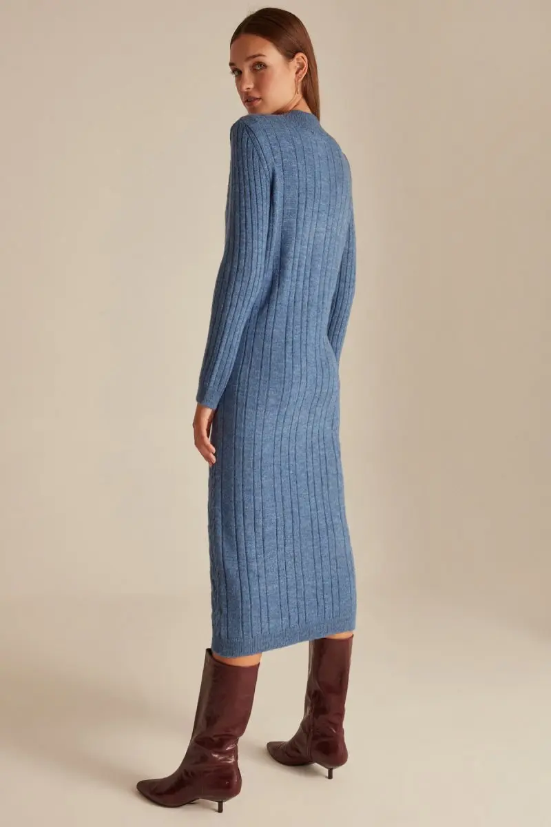 Joinus кабель вязаное платье с v-образным вырезом для женщин цвет: голубой | Женская