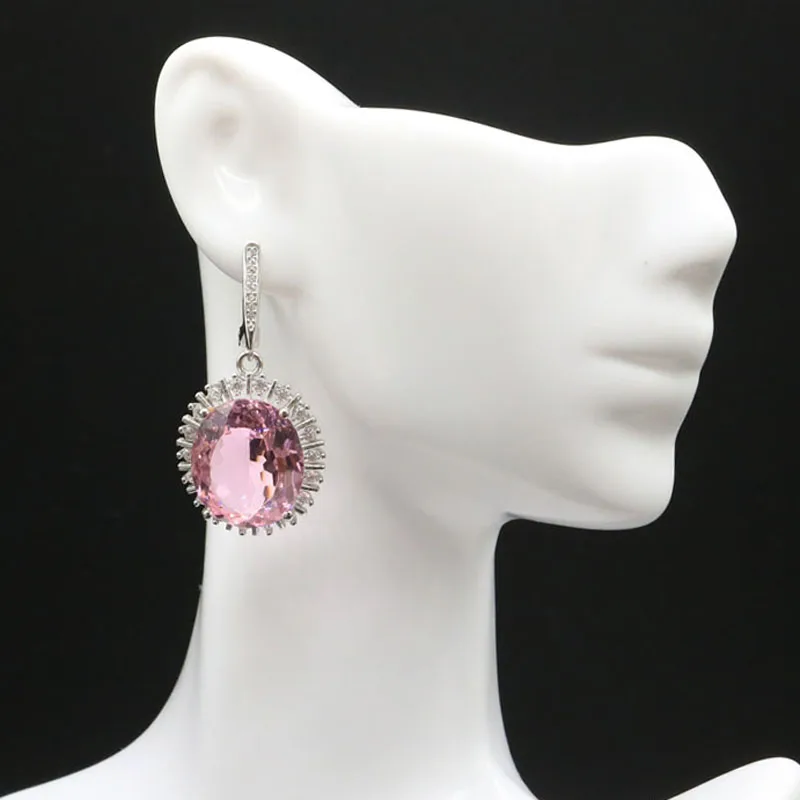 Женские серьги из серебра 12 5 пробы с овальным кунцит зеленого перидота 40x20 мм 18x15