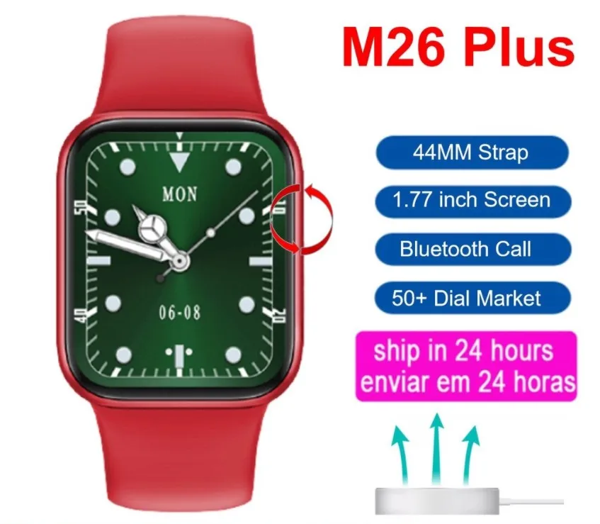 

M26Plus Smartwatch LEFIT 1.77 Inch Screen Support Bluetooth Call Wireless Charger M26 Plus Watches PK W26 pro HW22plus